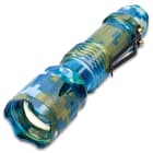 Trailblazer Mini Blue Camo LED Flashlight - Three Lighting Modes, Sturdy Metal And TPU Housing, Pocket Clip - Length 4”