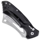The black handle is crafted of stainless steel with an aluminum front and is skeletonized to reduce the overall weight