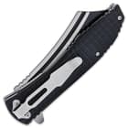 The 4 1/2” closed pocket knife has a sturdy metal pocket clip for ease of carry