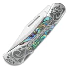 Timber Wolf Gentleman’s Abalone Pocket Knife - Lock Back, Stainless Steel Blade, Genuine Abalone Inlays, Nickel Silver Bolsters