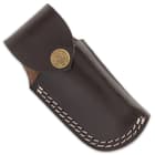The pocket knife is, 4” when closed, and can be carried in its premium leather belt sheath