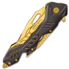 Rampage Gold Atomica Assisted Opening Pocket Knife - Stainless Steel Blade, Aluminum Handle, Bottle Opener, Pocket Clip - Closed 4 3/4”