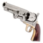 1851 Navy US Marshal Black Powder Pistol - .44 Caliber, Engraved Polished Steel Frame, Walnut Grip - Barrel Length 5 1/2”