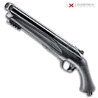 The paintball marker has a quality construction with a durable heavy polymer stock and aluminum barrel with a Picatinny rail