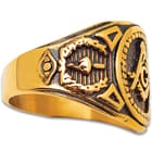 Gold And Black Masonic Signet Ring - Stainless Steel Construction, Lifetime Of Wear, Highly Detailed, Everyday Wear