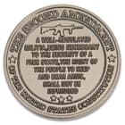 The obverse side has the text of the Second Amendment and the words, “The Second Amendment Of The United States Constitution