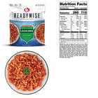 The lasagna shown served in bowl, in pouch and its nutritional values
