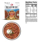 A view of the chili in a bowl and the nutritional information