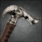 Kit Rae Axios forged sword with a carbon steel blade in a black tpr cane shaft with a metal handle and faux leather wrappings
