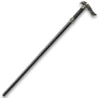 The sword cane has a black TPU shaft with a hidden release button