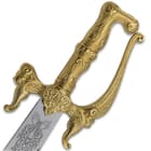 The high-quality, 33” overall sword has a stainless steel blade with a 5 9/10” width and a gold-finished handle