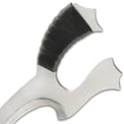The fantasy short sword’s handle is leather-wrapped for a secure grip and has a unique, modified knuckle-guard design