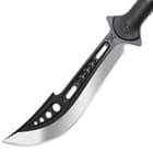 The 10” blade of the polearm Is made of tempered cast stainless steel with non-reflective black oxidized finish. 