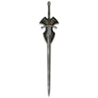 The Witch-King sword hangs from a decorative wood wall plaque with ornate detailing. 