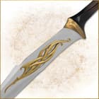 The Mirkwood Infantry Sword has bronze-finished metal hilt parts and a composite grip. 