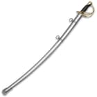 The 41 1/4” overall cavalry saber fits securely into its matching steel scabbard, which features hanging rings