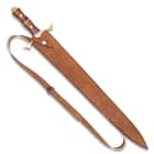 Royal Ranger Damascus Sword And Sheath - Damascus Steel Blade, Wooden Handle, Metal Guard And Pommel - Length 28”