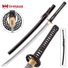 Shinwa Royal Warrior Handmade Katana / Samurai Sword - Hand Forged Damascus Steel, Hamon - Full Tang - Fully Functional, Ninja Bold - Faux Ray Skin, Cord Wrap, Custom Wing Tsuba Design