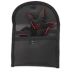 On Target Twin Six-Pointed Throwing Star Set with Nylon Pouch | Kanji Accents | Metallic Red Edges
