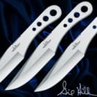 The three throwing knives are made of stainless steel and are balanced for throwing.