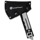 The Smith & Wesson Hawkeye Throwing Axe Set comes in a black nylon belt sheath