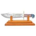 Premium Wooden Knife Display Stand - Glossy Natural Finish, Special Rests For Blade Tip And Handle - Dimensions 13 3/4”x 4”x 5”