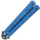 Blue Dragon Butterfly Knife - Stainless Steel Blade, Molded Steel Handle, Latch Lock, Double Flippers - Length 9 1/4”