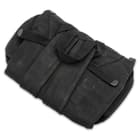It has a heavy-duty black, 100 percent cotton canvas construction with canvas and nylon webbing shoulder straps