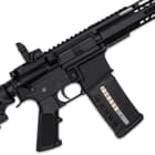 It is compatible with 5.56x45 NATO (.223 Remington) rounds and is compatible with M16, M4 and AR15 weapons