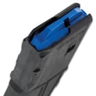 The black magazine also features a four-way anti-tilt, high-visibility blue follower and a removable, flared floor plate
