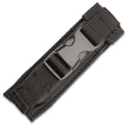 The knife can be housed in its black nylon sheath with buckle closure.