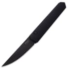 The 3 1/2”, black blade is made out of the US-made 154CM steel with a stonewash finish and provides high edge retention