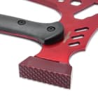 The axe head is 6 3/4” from textured hammer head to 7” razor-sharp blade edge and it features a variety of hex wrench slots