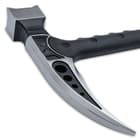 It has at cast stainless steel, two-toned black oxide-coated and polished head with a curved back spike and hammer head