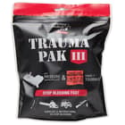 The Trauma Pak III weighs only 8 ozs, and is a compact addition to your glove box, range bag, backpack, or first aid kit