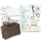 Mil-Tec 25-Piece First Aid Kit in MOLLE Belt Pouch - Olive Drab - Military Grade; Made in Germany; Instructions; New; Sterile; Outdoors, Tactical, Home, Vehicle, Survival, Emergency, Prepper, Bug-Out