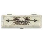 Skull And Arrow Bone Box - Genuine Bone, Brass Hinged Lid, Etched Design, Felt Lined Interior And Bottom - Dimensions 7” x 2 3/8” x 1/2"
