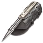 The Enforcer Tactical Gauntlet And Throwing Knives- Stainless Steel Blades, PU And Nylon Canvas Arm Sheath - Length 13 1/2”