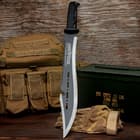 Devil Dogs Armed Forces Machete With Sheath - AUS-8 Stainless Steel Blade, Two-Toned Finish, Rubberized ABS Handle - Length 25”