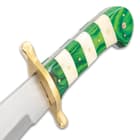 Timber Wolf Emerald Stripe Bowie Knife And Sheath - Stainless Steel Blade, Bone And Wooden Handle, Brass Guard And Pins - Length 16”