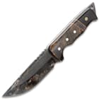Timber Wolf Ram Horn Knife With Sheath - Carbon Steel Blade, Rough Forged, Ram Horn Handle Scales - Length 10 1/4”