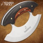 Timber Wolf Shredder Ulu Knife With Sheath - Stainless Steel Blade, Wooden Handle Scales, Brass Pins - Length 3 3/4”