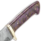 Timber Wolf Vervain Bowie Knife With Sheath - Damascus Steel Blade, Fuzion Handle Scales, Brass Guard, Lanyard Hole - Length 13 3/4”