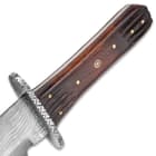 Timber Wolf Tobacco Road Bowie / Fixed Blade Knife - Hand Forged Damascus Steel, Tobacco Burst Heartwood - Full Tang - Tri Circle Mosaic - Embossed Genuine Leather Sheath - 13 3/4"