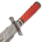 Timber Wolf Temple Guard Short Sword With Sheath - Damascus Steel Blade, Wooden Handle, Fileworked Guard, Brass Accents - Length 18”