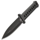 M48 Black Combat Dagger With Sheath - CNC Machined D2 Tool Steel, Non-Reflective Finish, Perforated Handle - Length 8 3/4”