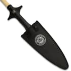 The black, oxide-coated spearhead is crafted of 65Mn high carbon steel that is 3.6mm thick, giving it a 54HRC