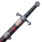 A front view of the Crusader Dagger in its scabbard