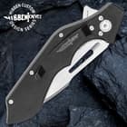 Hibben Hurricane Pocket Knife - 7Cr17 Stainless Steel Blade, CNC Machined, Ball Bearings, Blue And Black G10 Handle Scales
