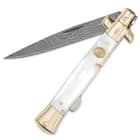 Kissing Crane Genuine Pearl Damascus Stiletto Knife